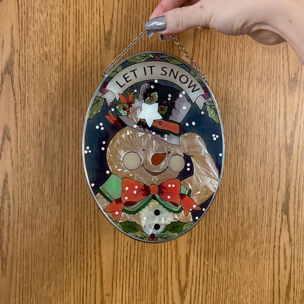 Frosty Vintage the Snowman" Christmas suncatcher Hanging Winter Decor Wall Sign